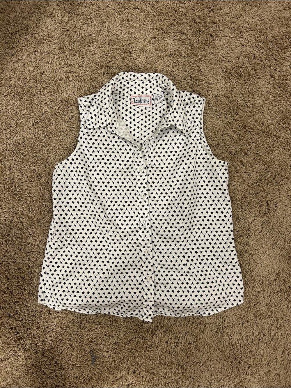 Vintage 100% Cotton Women's Sleeveless White Star Button-Front Top